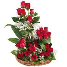 25 Dutch Red Roses in a Basket